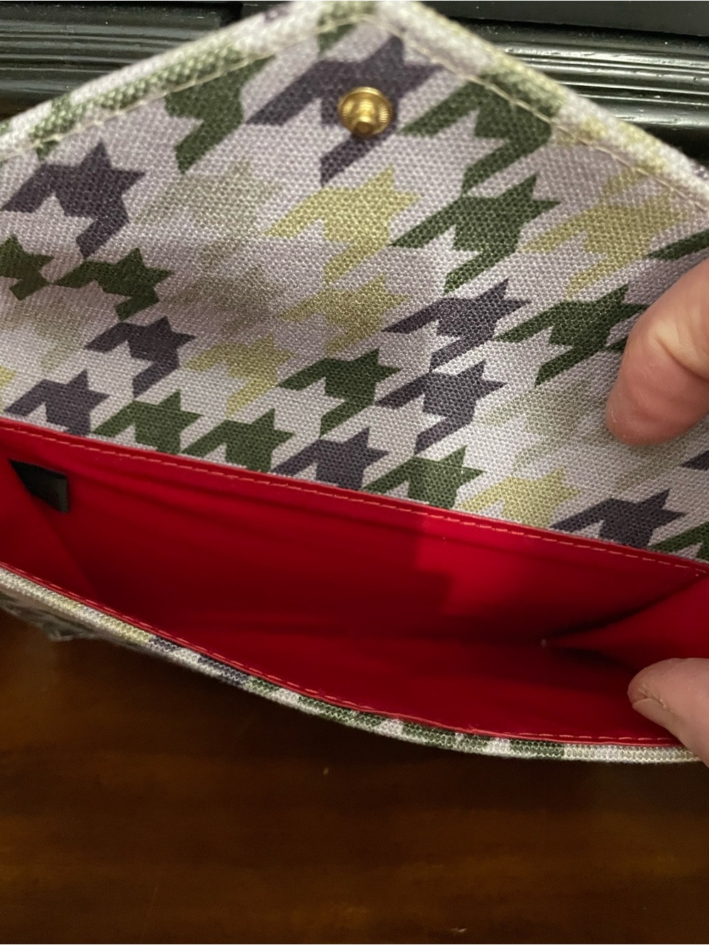Dooney & Bourke Green and Olive Houndstooth Canvas Envelope Clutch - Picture 3 of 9